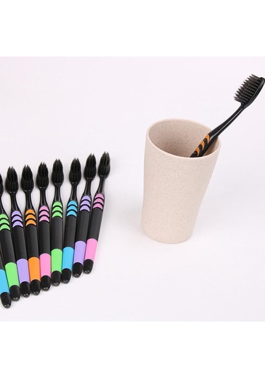 10 Adet/paket Yumuşak Bambu Kömür Nano Diş Fırçası Siyah Diş Fırçası Diş Kişisel Diş Bakımı