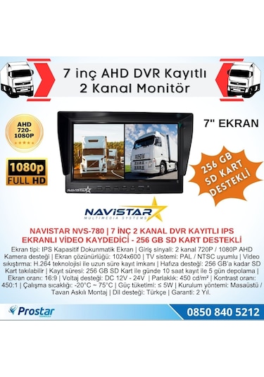 Kayıtlı 7 İnç İkiye Bölen 2 Kanal Split Ahd 1080p/720p Destekli 4 Pin 256 Gb Sd Destekli Monitör
