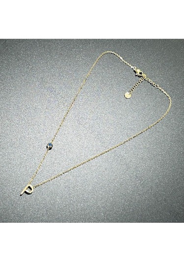 P Harfli, Nazar Figürlü, Paslanmaz Çelik Kolye 283, Altın Renk Altın