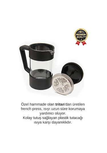 Premium Kalite Dayanıklı Isıyı Koruyan Filtre Kahve Bitki Çayı Demleme Siyah French Press 200 Ml Çok Renkli