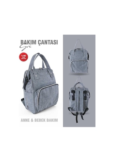 Tommybaby Anne Bebek Bakım Sırt Çantası Biberon Termoslu Sıvı Geçirmez Bebek Çantası Gri