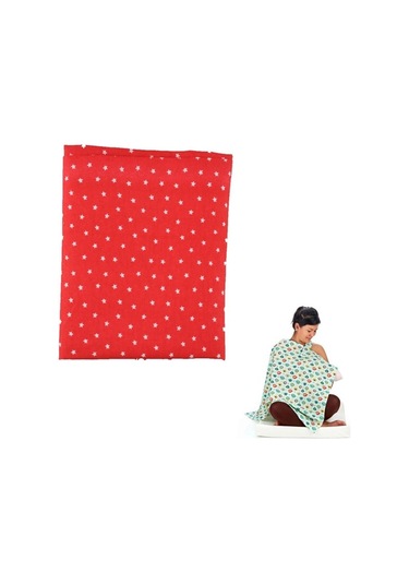 LeoShop Kullanışlı Kemerli Yıldız Desenli Bebek Emzirme Önlüğü Ör Kırmızı