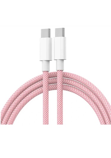 İphone 15-16-17 Pro Max Plus Uyumlu Type-c Hasır Yeni Nesil Hızlı Şarj Kablosu Pembe 100 Cm