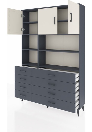 Arges Dolap 8 Raflı 8 Çekmeceli 3 Kapaklı 132x30x195 Antrasit-aytaşı/antrasit Aytası/antrasıt