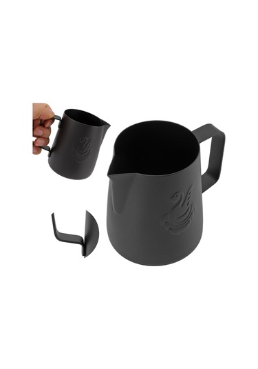 Shineyee 304 Paslanmaz Çelik 420ml Kuru Sandalye Desenli Kartal Ağzı Kahve Süt Köpürtme Kasesi Siyah