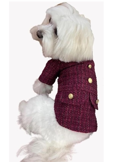 Bordo Tüvit Küçük Irk Köpek Ceketi