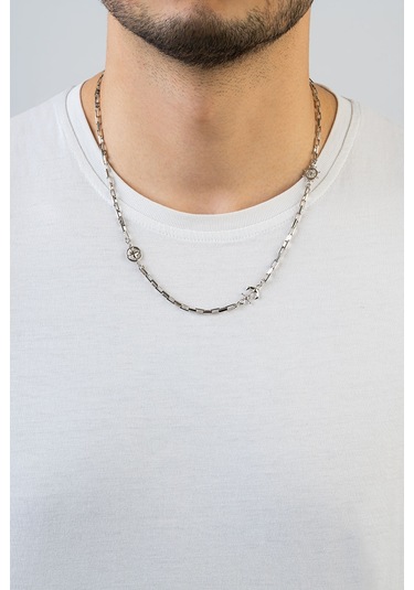 Dümen Figürlü 55 Cm Gümüş Erkek Kolye