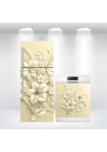 Buzdolabı Ve Bulaşık Makinesi Kapak Folyo Kaplama 3D Çiçek