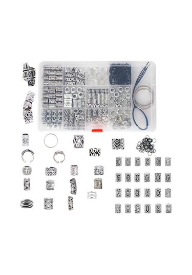 Suntek 180x Dreadlocks Boncuk Dread Locks Saç Örgü Uzatma Takı Gümüş