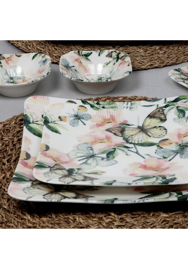 Güral Güral Spinoza 16 Parça 2 Kişilik Kare Bone Kahvaltı Takımı Çok Renkli