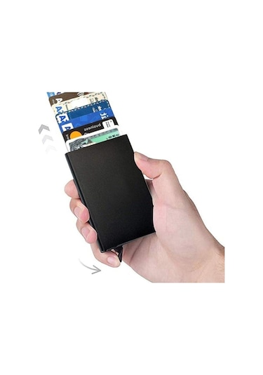 Machine Model Otomatik Mekanizmalı Kredi Kartlık Alüminyum Rfıd Koruma Sistemli Mat Siyah