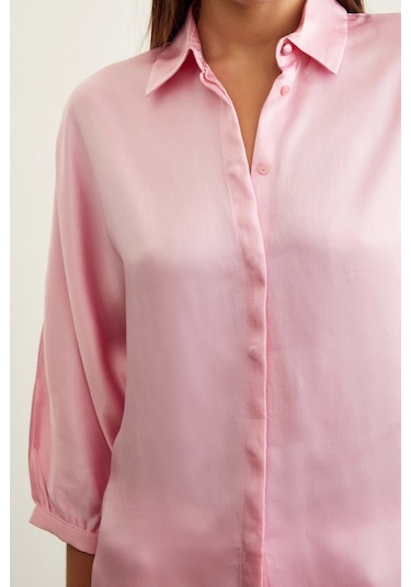 Never More Fakir Kol Saten Gömlek Pembe
