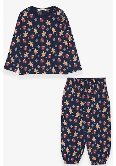 Breeze Erkek Bebek Pijama Takımı Kurabiye Desenli 9 Ay-3 Yaş, Lacivert