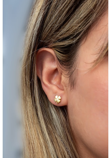 Nereze 925 Ayar Gümüş Minimal Gold Kaplama Yonca Küpe