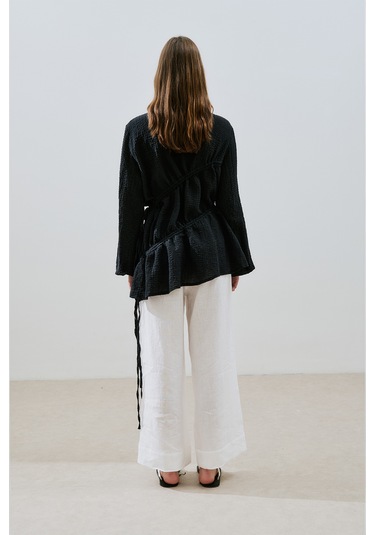 Büzgü Bağlamalı Dokulu Tunik Siyah Siyah