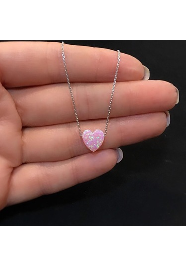 Stela Opal Pembe Kalp Gümüş Kolye