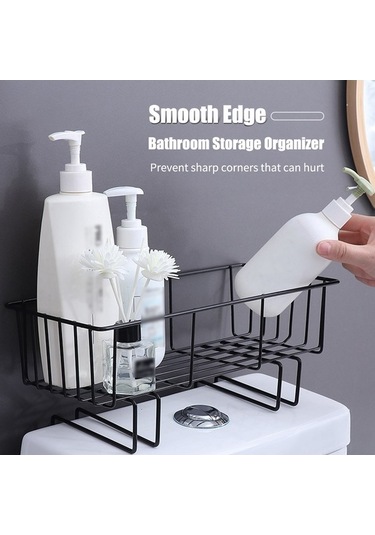 Pazly Tuvalet Üstü Depolama Rafı - Kendinden Yapışkanlı Banyo Rafı, Duş Düzenleyici Şampuan Sepeti Siyah