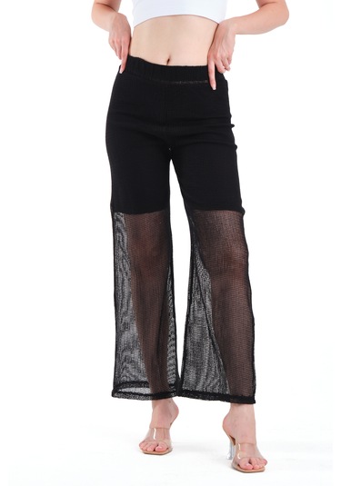 Astarlı Kare File Pantolon Siyah