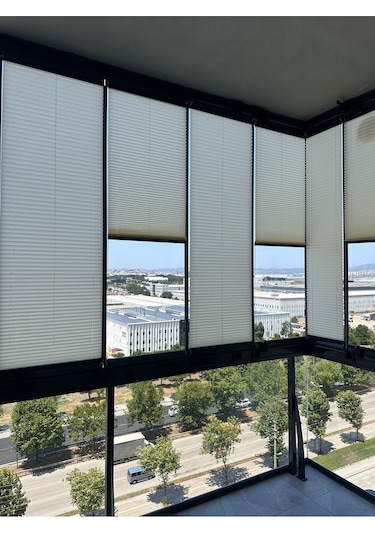 Blind-x Krem Plise Katlanır Cam Balkon Perdesi, Ofis Perdesi, Mutfak Perdesi, Salon Perdesi