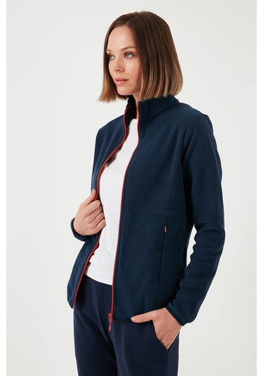Lela Slim Fit Anti-Pilling Tüylenme Yapmayan Fermuarlı  Polar Bayan Hırka 5907012 Lacivert