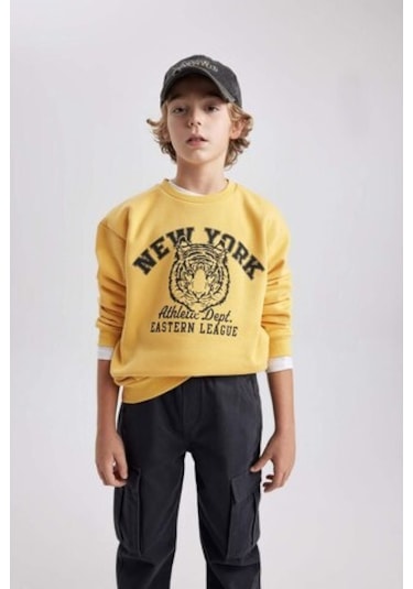 DeFacto Erkek Çocuk Bisiklet Yaka Baskılı Sweatshirt B7822A8NSYL275 Sarı