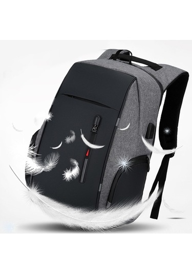 Novahub 17 İnç Laptop Çantası - Küçükboy Usb Şarjlı, Su Geçirmez, Çok Bölmeli Sırt Çantası Gri Gri