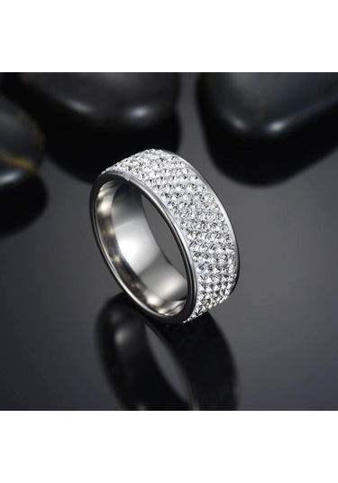 Moda Parıldayan Yüzük Paslanmaz Çelik Alyanslar Arı Gümüş