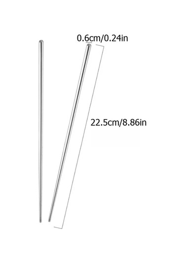 Sunshine011 Silvery 10 Adet Paslanmaz Çelik Yeniden Kullanılabilir Yemek Çubukları Seti Gümüşi