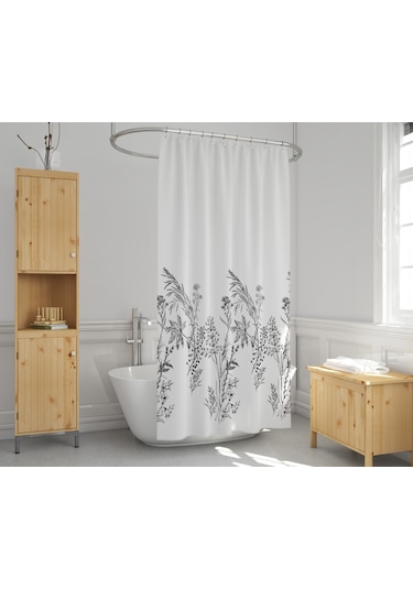 Funda Desenli Banyo Perdesi Çift Kanat 120x200 CM Duş Perdesi Siyah - Beyaz
