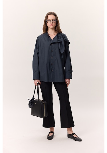 Bağlamalı Detaylı Tasarım Gömlek Lacivert Lacivert