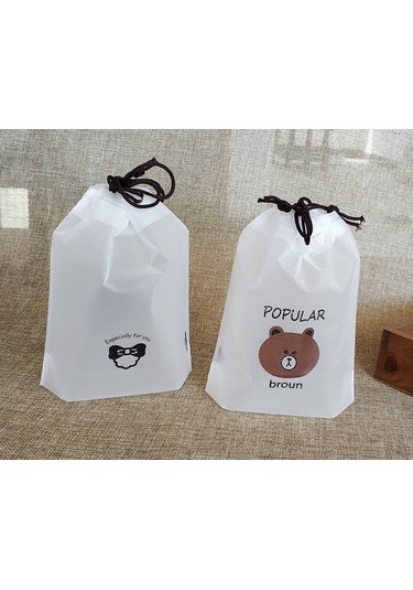 Suofeng Beyaz Mat Renkli 16x20 Cm Ayı Desenli Eva Telli Çanta - Giyim Ayakkabı Paketi, Kozmetik Saklama Torbası Beyaz