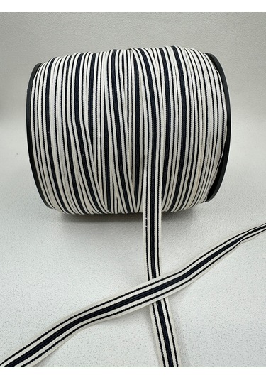 1.5 Cm Polyester Çizgili Şerit-5 Metre- Ekru/lacivert