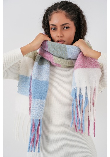 Kadın Yumuşak Dokulu Kalın Şal Atkı 15951 - Pudra Pudra