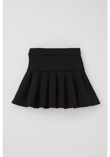 Breeze Kız Çocuk Mini Etek Pileli Çıtçıt Detaylı 7-12 Yaş, Siyah