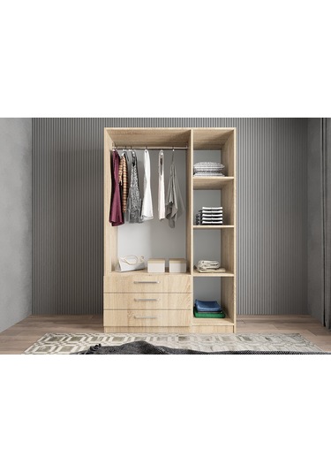 Parma 3 Kapaklı Gardırop Dolap Meşe - Ücretsiz Kurulum