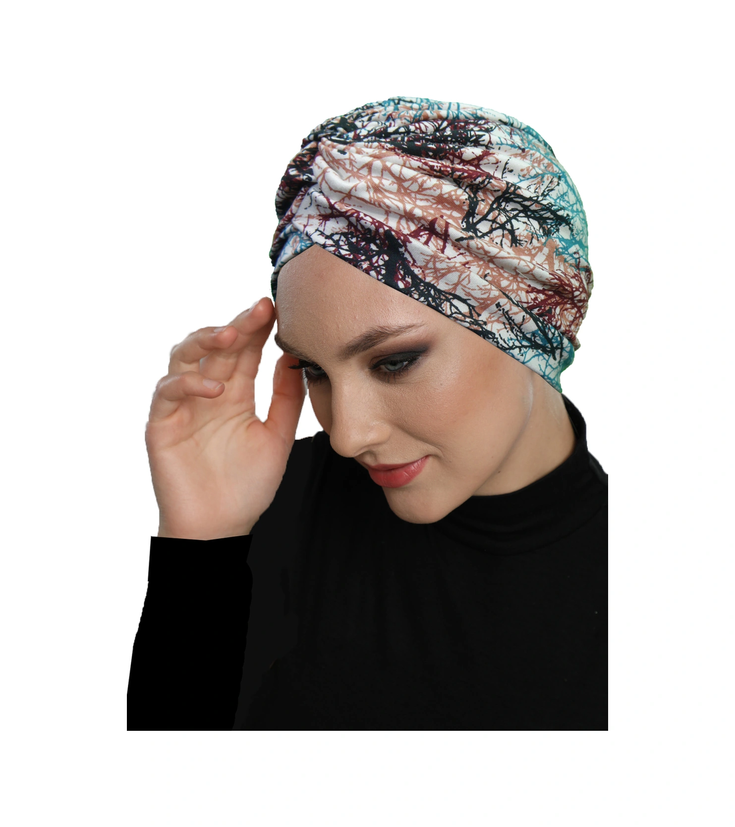 Batikli Model Desenli Çapraz Ve Bant Detaylı Astarlı Hazır Türban Tesettür Havuz Bonesi Karışık Renk