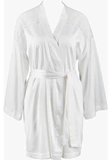 Aubade Midnight Whisper Kimono Zarif Seide Ve Dantel Detaylı Beyaz
