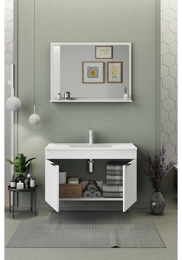 Biani Fix Arya 100 Cm Banyo Dolabı,Seramik Lavabolu, Aynalı,Lavabo Dahil,Mdf,Mat Beyaz Biani Fix Arya 100 Cm Banyo Dolabı,Seramik Lavabolu, Aynalı,Lavabo Dahil,Mdf,Mat Beyaz