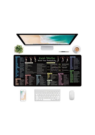 Excel Kısayolları Klavye Mouse Pad Büyük Kaymaz Ofis Masa Matı 11 Kısayol