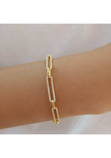 Bakla Gümüş Bileklik Zirkon Taşlı Gold (528167290)