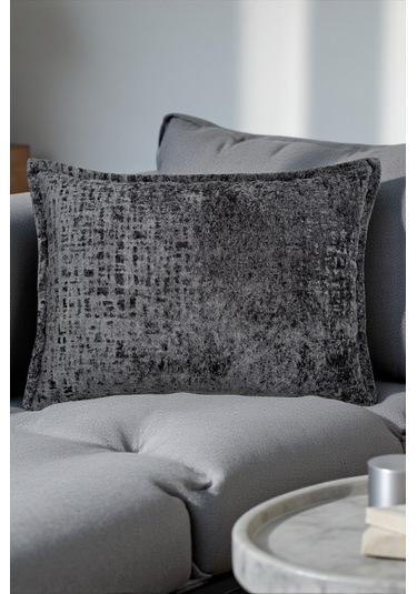 Kırlent İthal Kadife Kumaş - 35x50cm Yumuşak Dokulu Dekoratif Özel Tasarım Kırlent Kılıfı Koyu Gri