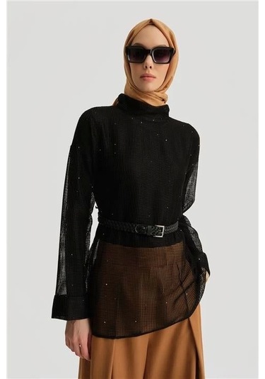 Armine Kemerli File Bluz 25y3700 Siyah Siyah