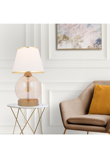 Lampon Beyaz Şapkalı Eskitme Masa Lambası Modern Tasarım Salon-Yatak Odası Abajur Beyaz