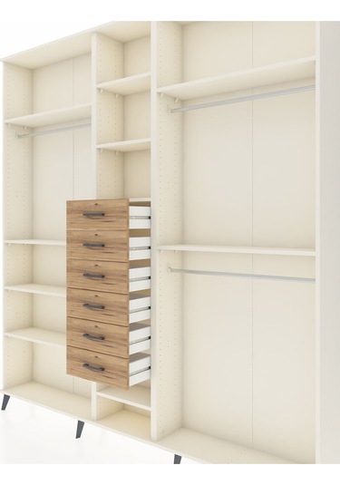 Arges Dolap 10 Raflı 6 Çekmeceli 3 Askılı 220x30x243 Aytaşı-aytaşı/çam Aytası/atlas Çam