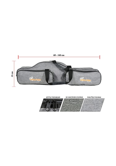 Wolfish 3 Gözlü 140 Cm Olta Çantası Gri 4 Cepli