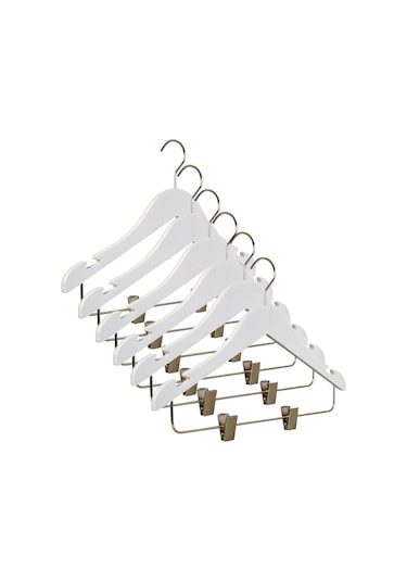 Nyn Ahşap 7-14 Yaş Mandallı Genç Çocuk Askısı Beyaz Renk 6 Adet