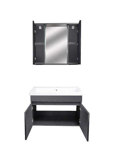 Karen Banyo Arya Banyo Dolabi Seti 80 Cm, Mat Antrasit Çok Renkli