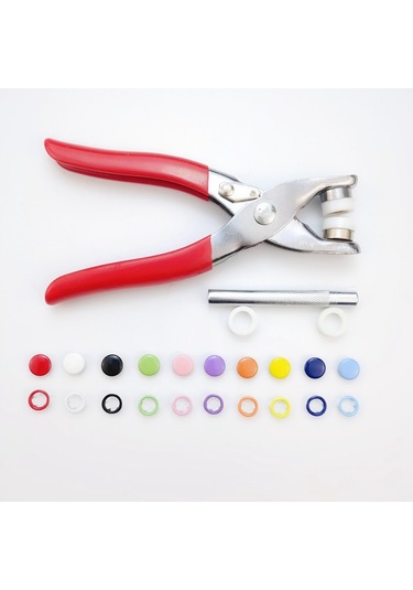 Pense Aracı + 100 Takım 10 Renk Metal Dikiş Düğmeleri İçi Boş Katı
