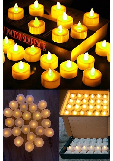 Yuvarlak Beyaz Pilli Led Mum Sarı Işık Ledli Tealight Mumlar Mum