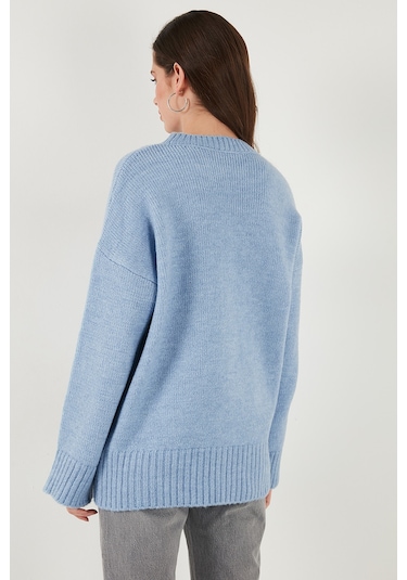 Lela Regular Fit Bisiklet Yaka Basic Triko Bayan Kazak 4616213 Bebe Mavi